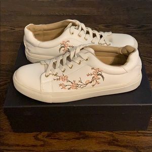 White Tennis Shoes with pink cherrie blossom